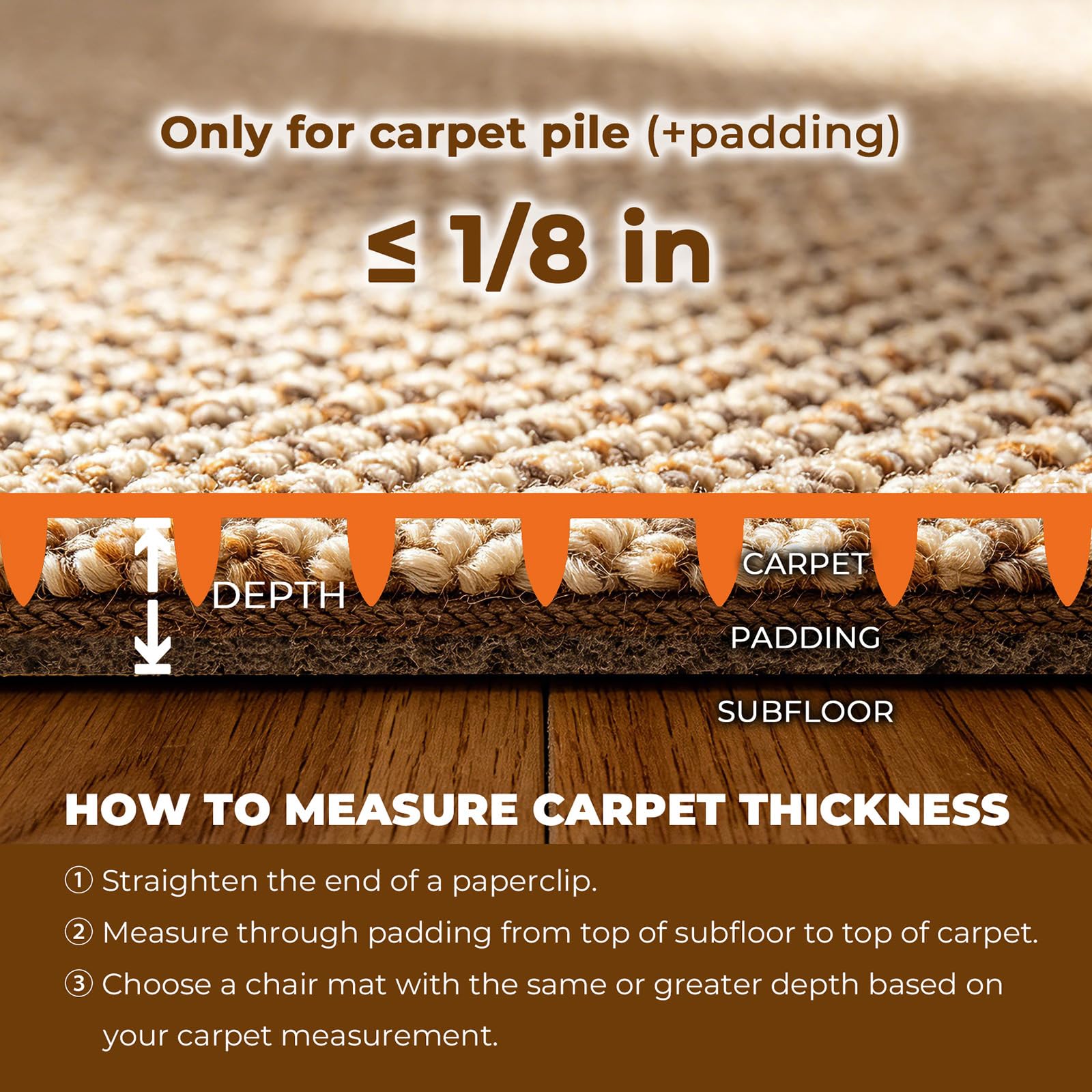 Chair Mat for Carpeted Floor with Lip,47''×36'' PVC Carpet Protector for Low Pile Carpets Heavy Duty Effective Grip Anti-Slip,Won't Crack,Easy to Clean for Office and Home