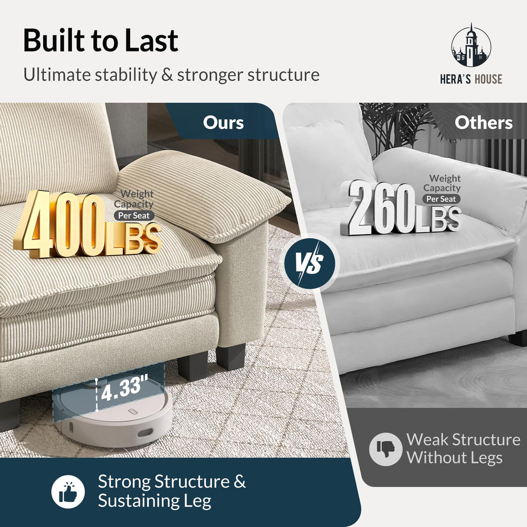 158" Modular Sectional Sofa, Oversized U Shaped Couches for Living Room, Comfy Cloud Couch with Ottoman, 6-Seater Deep Seat Sofa with Throw Pillow, Corduroy and Chenille Beige