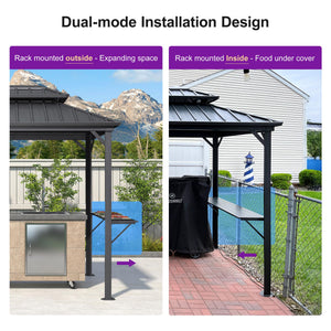 6' X 8' Hardtop Grill Gazebo for Patio Permanent Aluminum Barbeque Shelter Canopy with Ceiling Hook and Shelves Double Tiered Grey Outdoor BBQ Gazebo