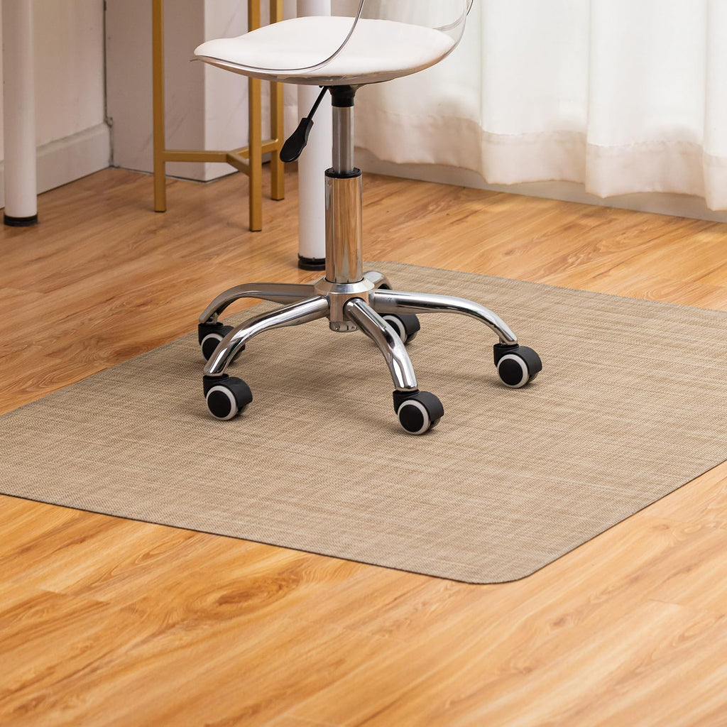Office Chair Mat for Hardwood Floor Under Desk Computer Rolling Chair Mat for Wood/Tile Floor Non-Slip Heavy Duty Desk Rug PVC Plastic Hard Floor Protector 36" x 48"(Linen)