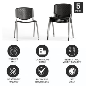 Hercules Series Plastic Contoured Lobby Chairs with Perforated Backs, Ergonomic Stacking Chairs for Offices, Set of 5, Gray