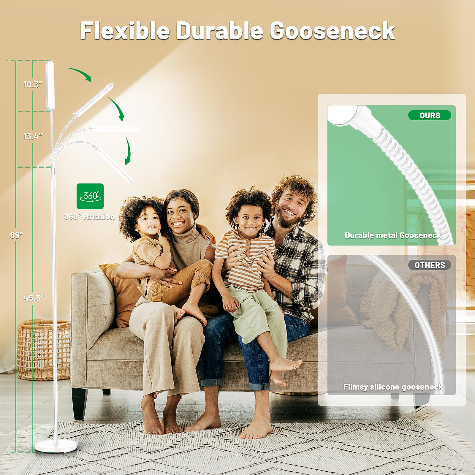Dimmable LED Floor Lamp, Super Bright Reading Lamps Floor Standing Lamp with Remote & Touch Control, Stepless Dimming & 2700K-6500K Color Temperature, for Living Room Bedroom Office, White