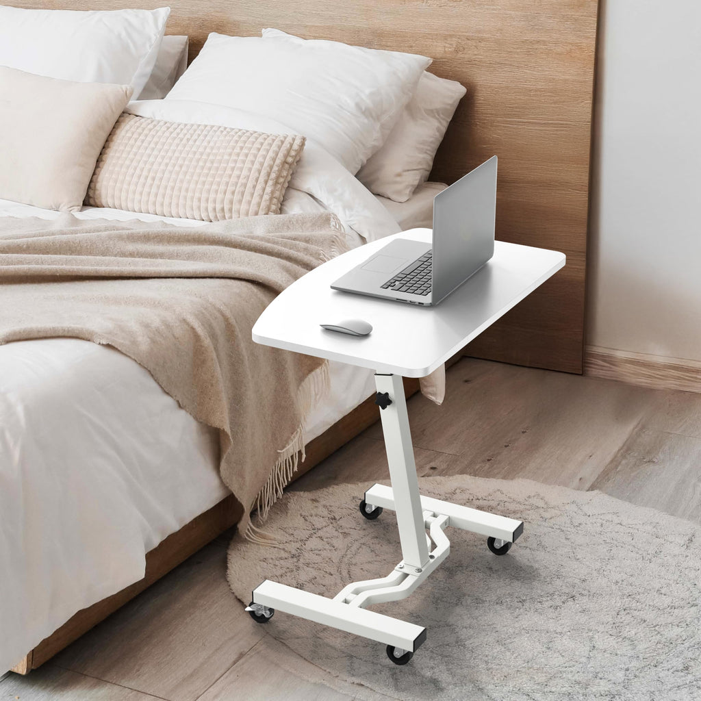 Mobile Height Adjustable Laptop Rolling Cart with Height Adjustment from 28" to 33", White