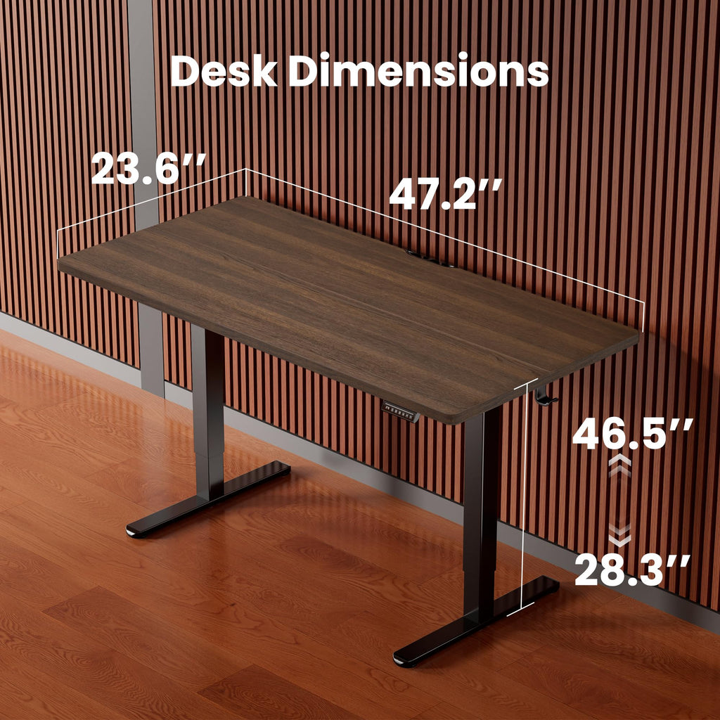 Height Adjustable Electric Standing Desk, 48 x 24 Inches Sit Stand up Desk, Memory Computer Home Office Desk, Dark Walnut