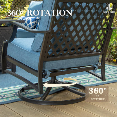 5 Piece Patio Furniture Set, 2 x Swivel Chair, 2 x Ottoman, 1 x 3-Seat Sofa, All Cushioned 7 Seats Metal Outdoor Conversation Set for Lawn Garden Backyard