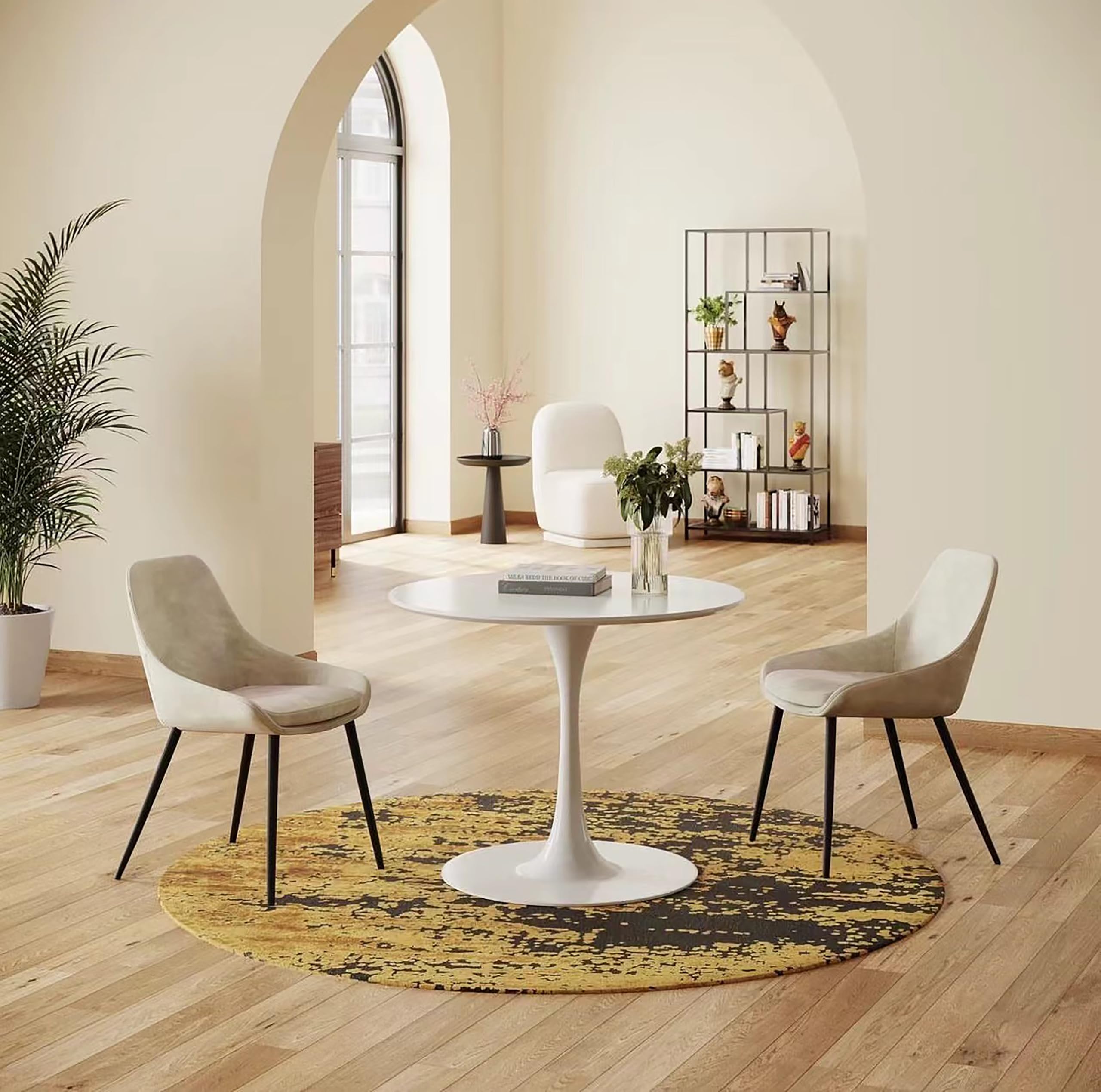 White Round Dining Table, 31.5" Circle Tulip Table Kitchen Round Dining Table for 2-4 People with Thickened Top and Metal Pedestal, Mid Century Leisure Table for Home, Dining Room, Cafe