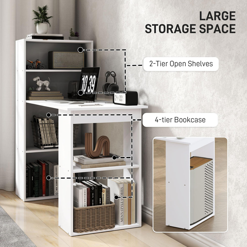 Modern Home Office Desk with 6-Tier Storage Shelves, 47" Writing Desk with Bookshelf, White
