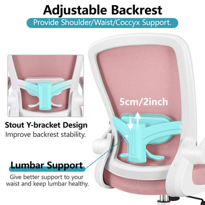 Office Chair, Ergonomic Desk Chair Breathable Mesh Chairs Adjustable High Back Lumbar Support Flip-up Armrests, Executive Rolling Swivel Comfy Computer Chairs Home Office Rose Quartz