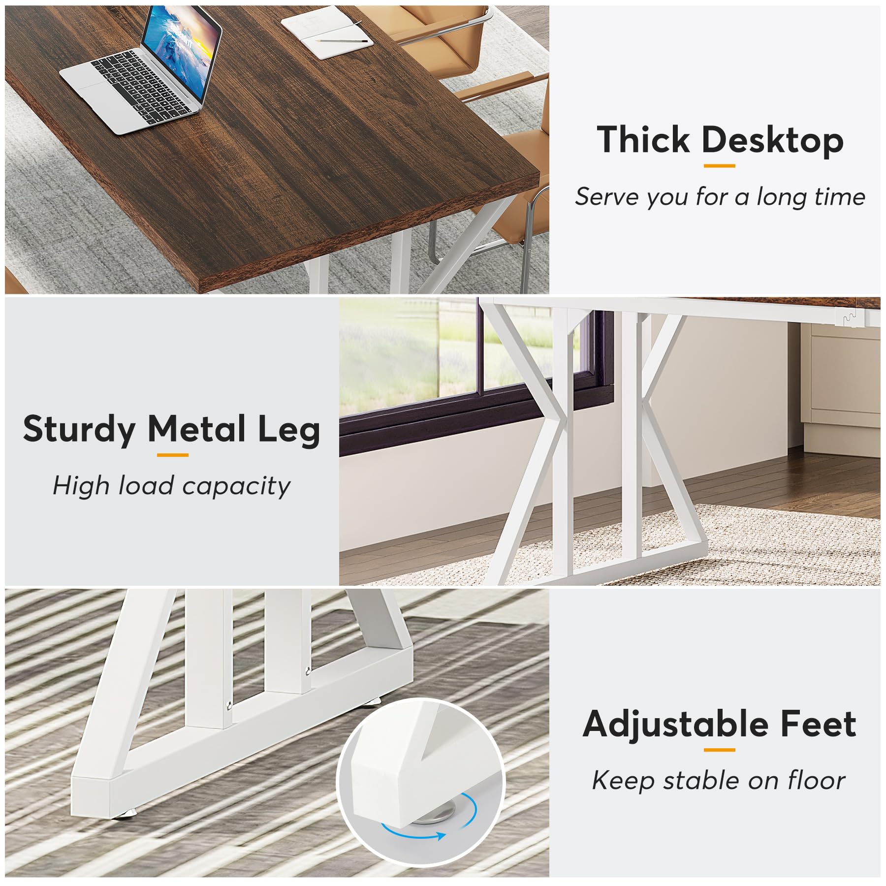 78.7-Inch Executive Desk, Large Computer Office Desk Workstation, Modern Simple Style Laptop Desk Study Writing Table Business Furniture for Home Office (Rustic Brown/White, 78.7 Inch)