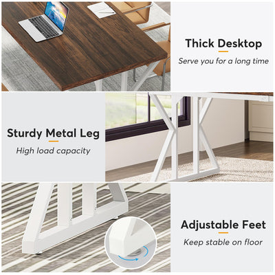 78.7-Inch Executive Desk, Large Computer Office Desk Workstation, Modern Simple Style Laptop Desk Study Writing Table Business Furniture for Home Office (Rustic Brown/White, 78.7 Inch)