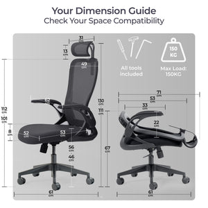 Model U | Folding Office Chair for Small Spaces | Gaming Chair for Adults & Kids | Ergonomic Mesh Computer Chair for Bedroom | Foldable Desk Chair for Home Work (Midnight Black Headrest)