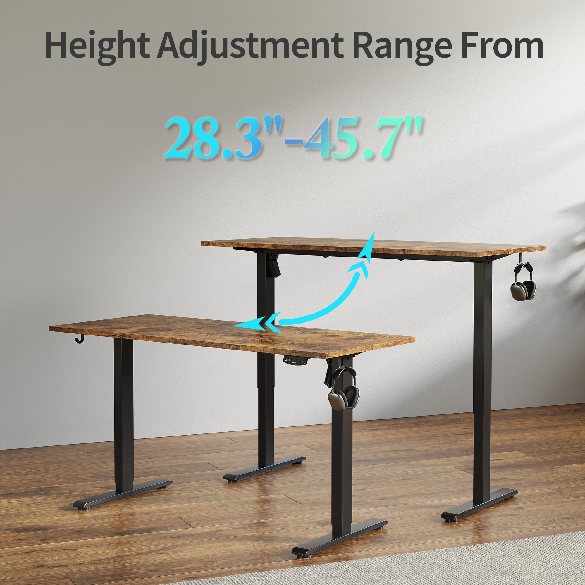 Electric Standing Desk, 63 x 24 Inches Height Adjustable Desk, Sit Stand up for Work Office Home, Ergonomic Rising Computer Table with Memory Preset, Rustic Brown