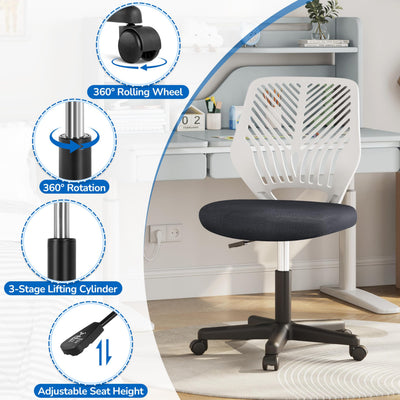 Students Cute Desk Chair Low-Back Armless Study Chair w/Lumbar Support Adjustable Swivel Chair in Home Bedroom School, Dark Gray