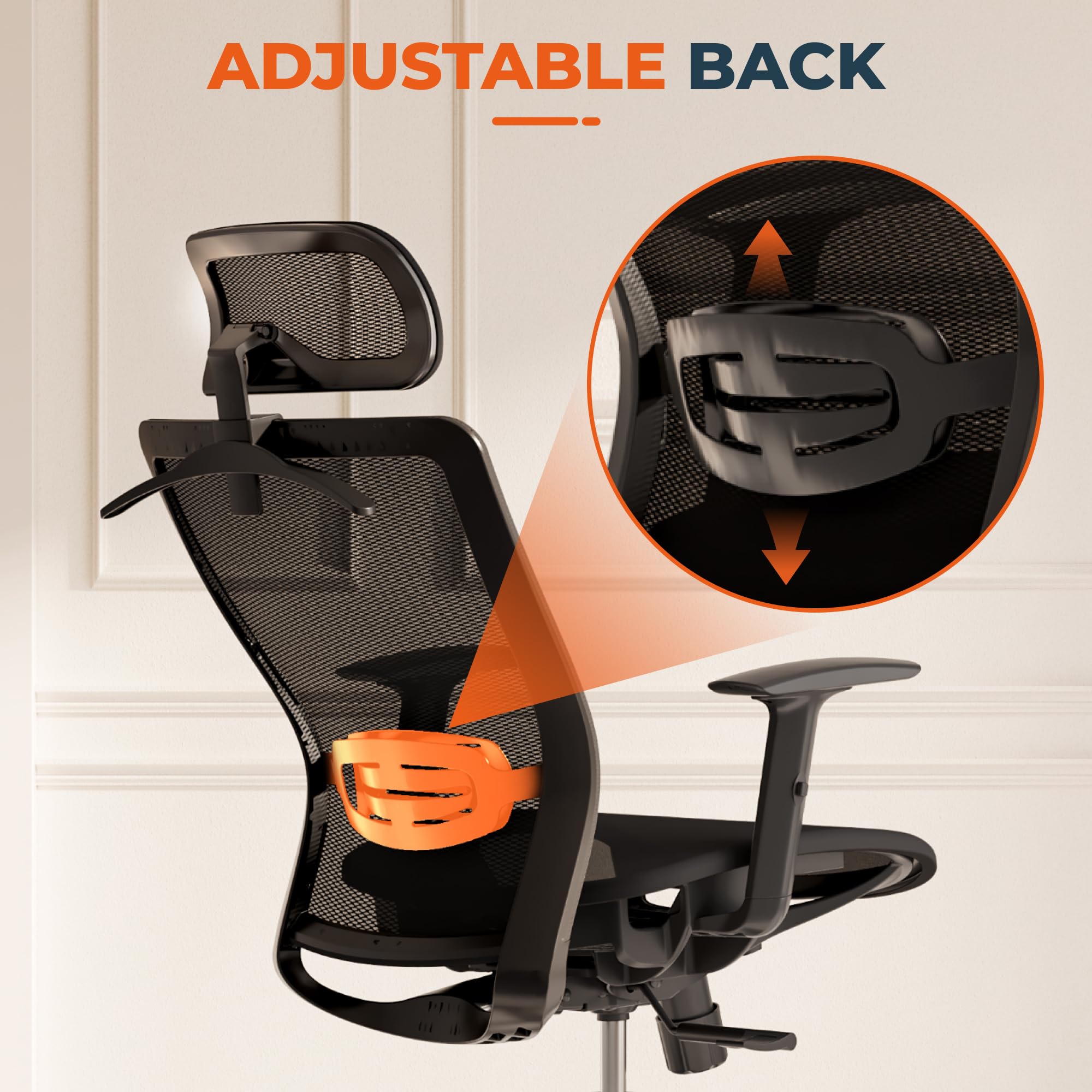 Ergonomic Office Chair Swivel Computer Chair Home Office Desk Chairs with Lumbar Support/2D Headrest/300lbs Heavy Duty/Lockable Back,Mesh Seat Cushion,ErgoChair Pro, Black
