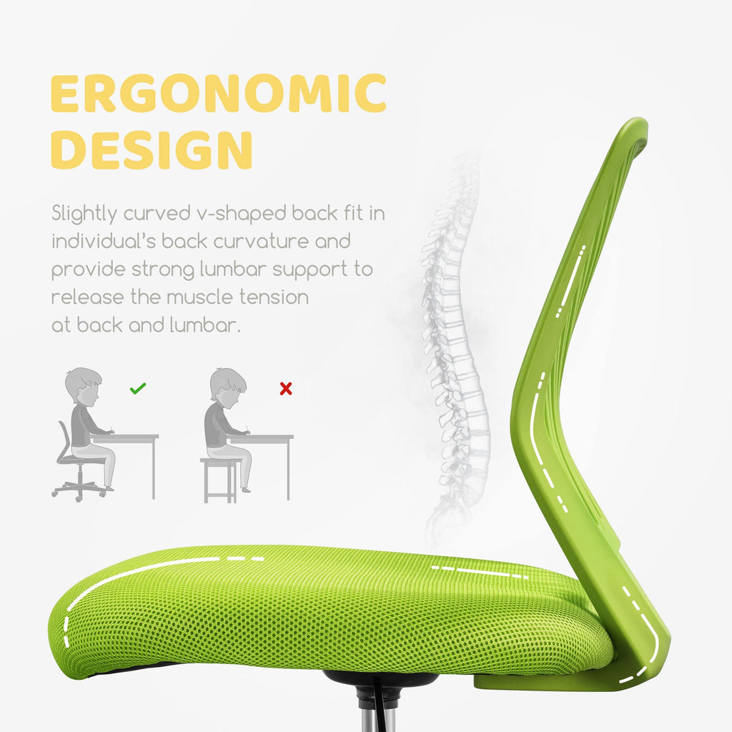 Kids Cute Desk Chair Armless Small Computer Chair with Lumbar Support for Teens Low-Back Bedroom School, Green