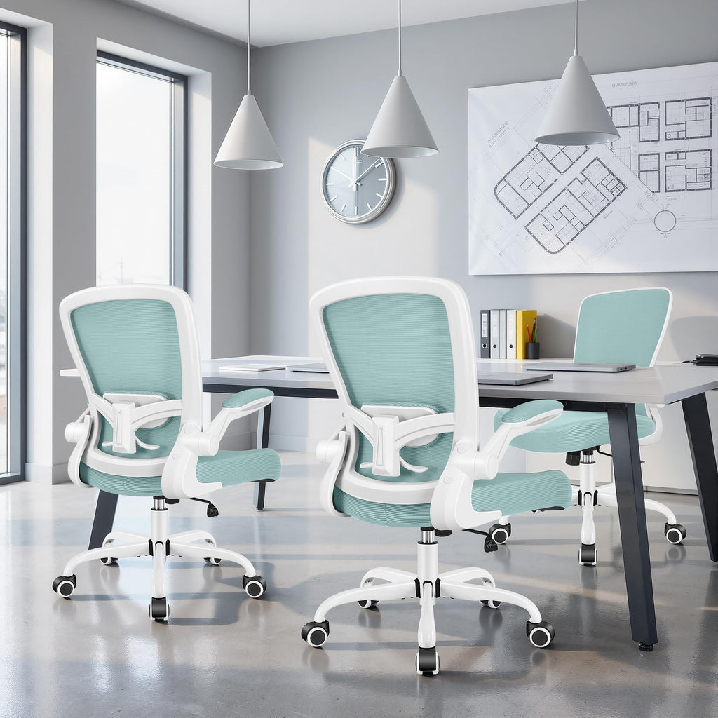 Office Chair, Ergonomic Desk Chair Breathable Mesh Chairs Adjustable High Back Lumbar Support Flip-up Armrests, Executive Rolling Swivel Comfy Computer Chairs Home Office Light Blue