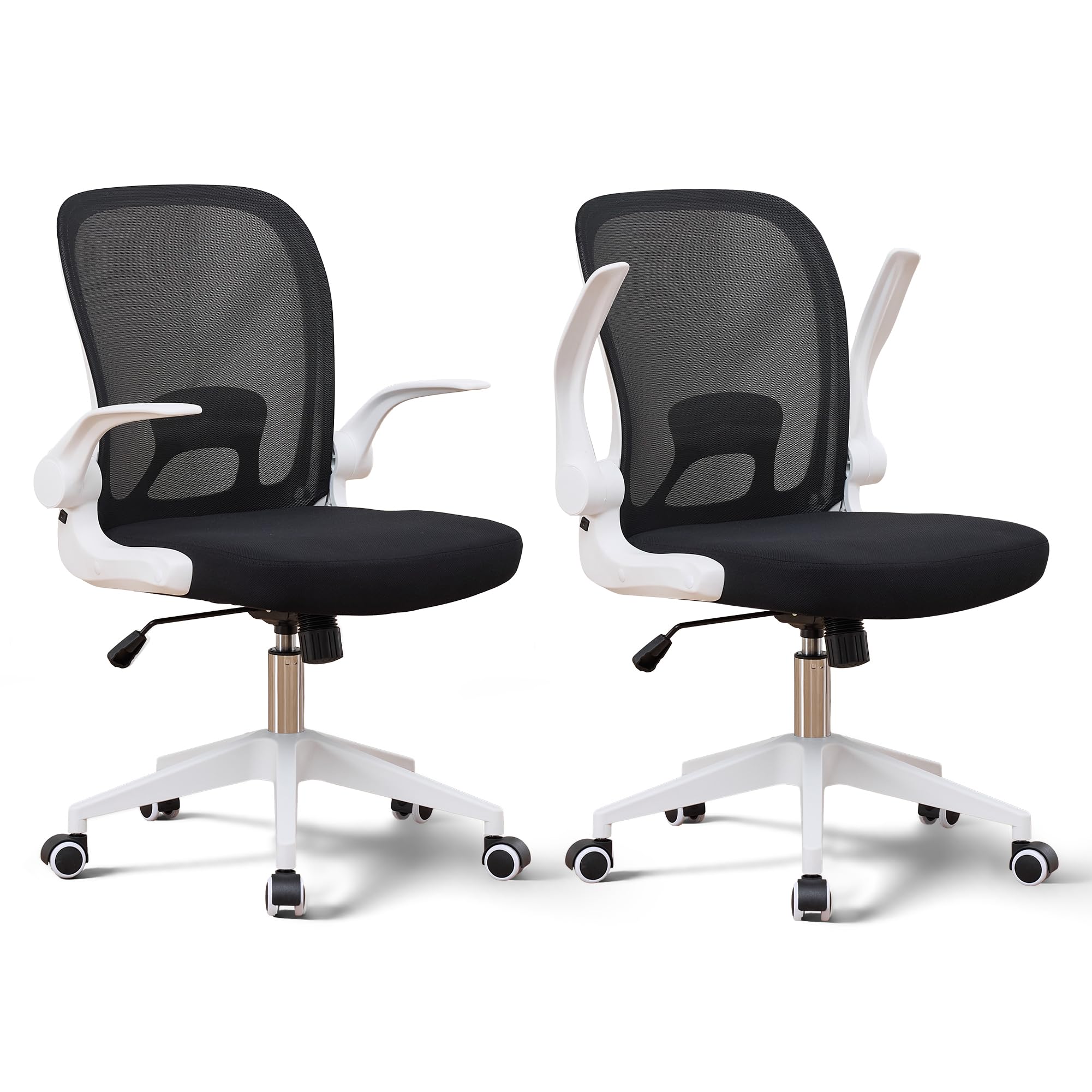(2PCS White) Foldable Office Chair for Small Spaces | Home Office Folding Desk Chairs with Wheels and Flip Up Arms | Ergonomic Mesh Computer Chair for Adults & Kids