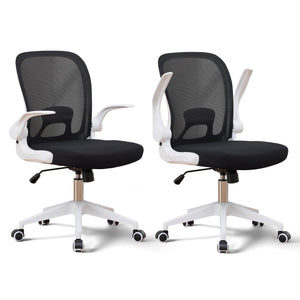 (2PCS White) Foldable Office Chair for Small Spaces | Home Office Folding Desk Chairs with Wheels and Flip Up Arms | Ergonomic Mesh Computer Chair for Adults & Kids