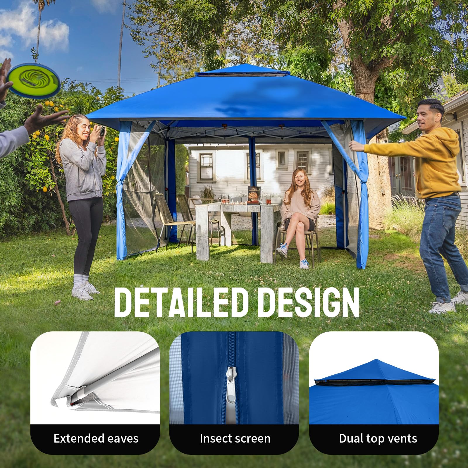 13x13 Pop Up Gazebo, Canopy Tent, Gazebos on Clearance - Outdoor Gazebo for Backyard & Patio Furniture - Carpa Pop Up Tent with Wheeled STO-N-Go Cover Bag (Blue)