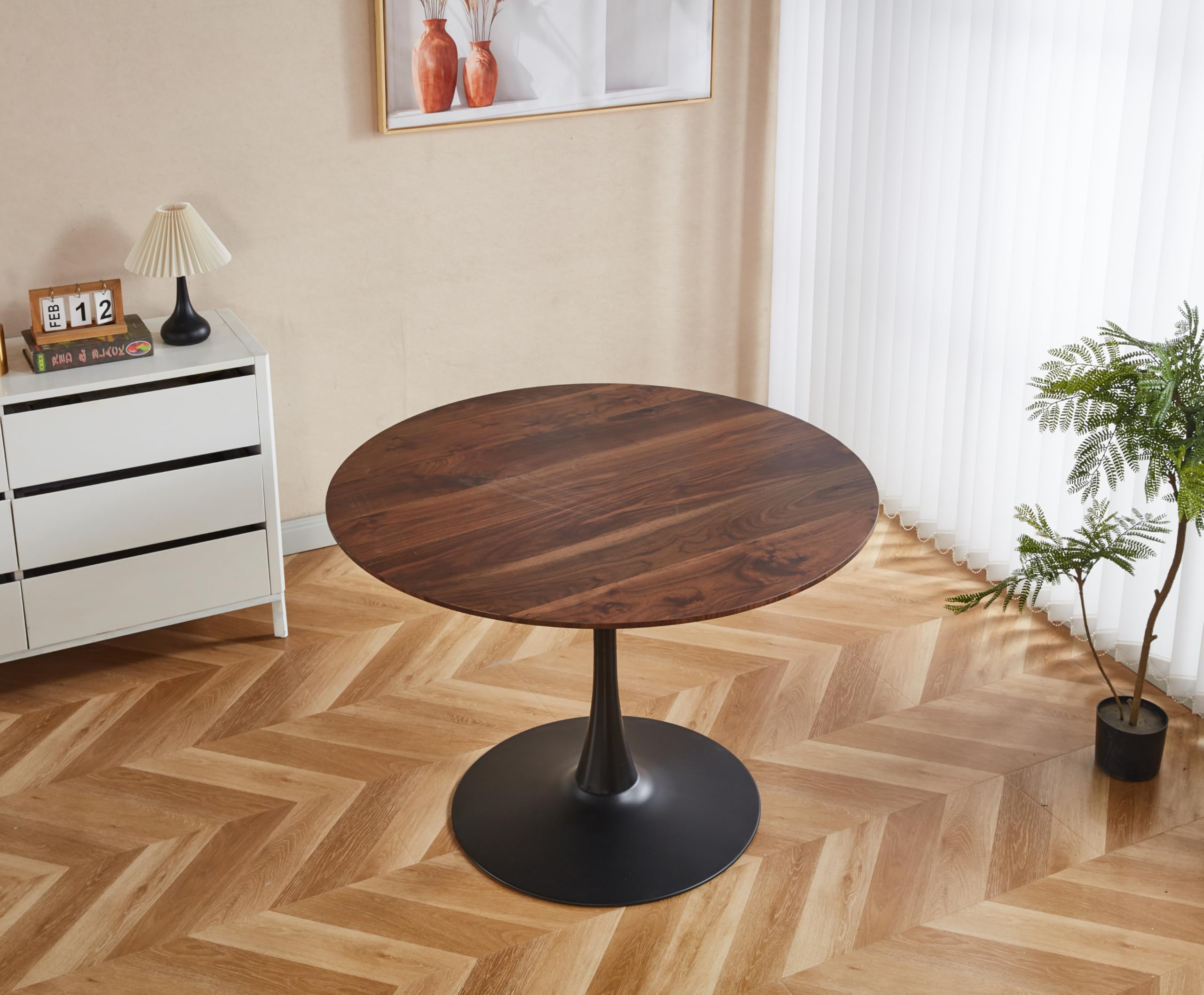 42" Round Tulip Dining Table, Mid-Century Tulip Table Kitchen Tulip Dining Table 2-4 People with MDF Table Top &Metal Base for Office Living Room