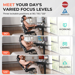 Ergonomic Mesh Office Chair, Adjustable Lumbar High Back Desk Chair 400lbs, 4D Flip-up Arms, 3-Level Tilt Backrest, 3D Headrest, PU Wheels, Swivel Rolling Computer Seating for Long Desk Work