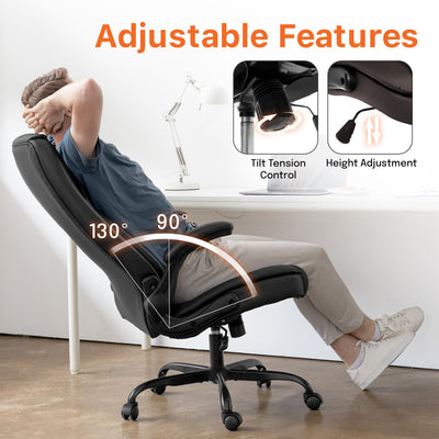 Office Desk Gaming Computer Home Chair Ergonomic Executive High Back Support Flip-up Arms Adjustable Height Swivel Rolling Wheels Comfy PU Leather (Black)