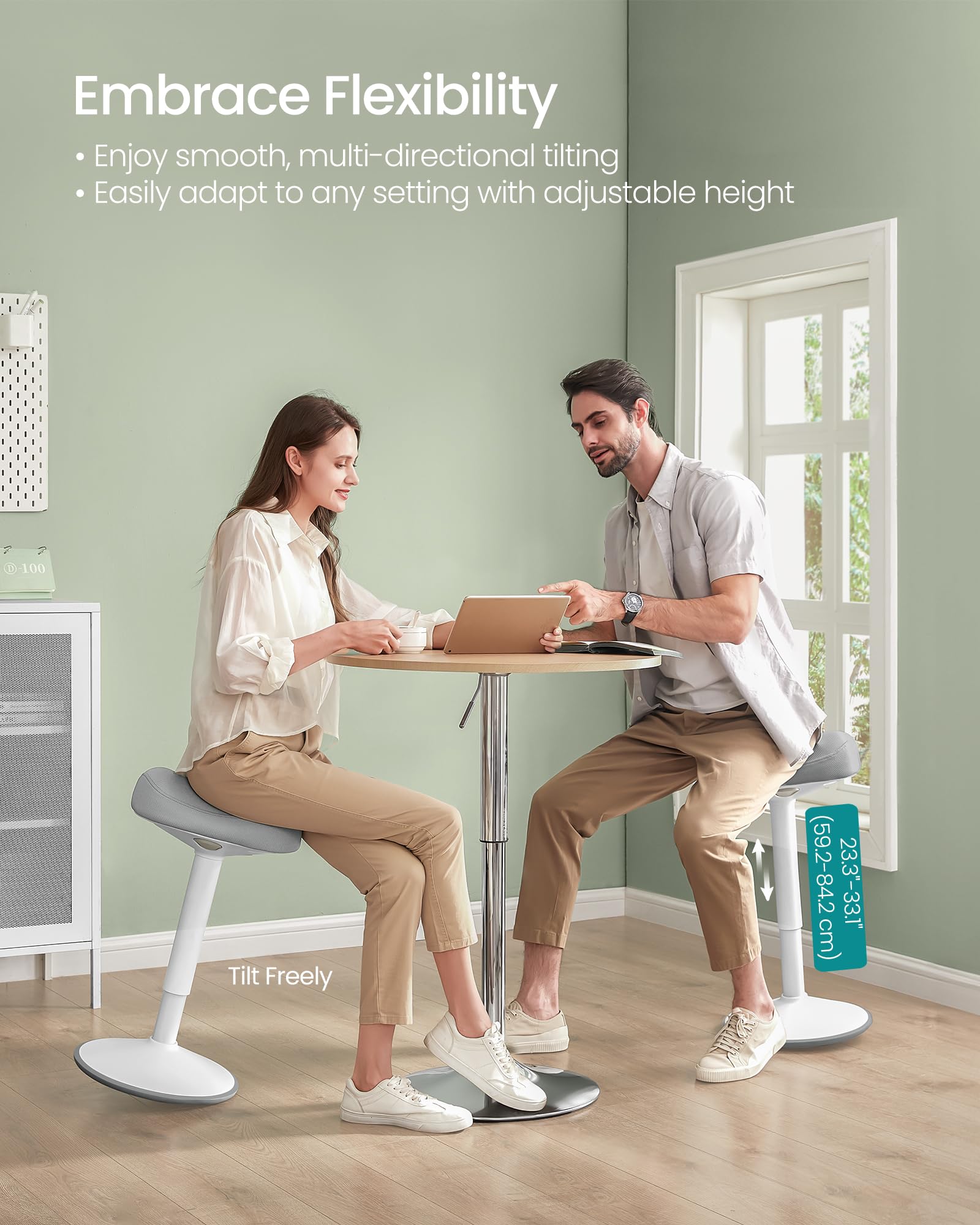 Ergonomic Wobble Stool, Height Adjustable Standing Desk Stool 23.3-33.1 Inches, Swivel Balance Chair with Non-Slip Base, Saddle Seat, for Active Sitting, Office, Home, Dove Gray UOSC008G01