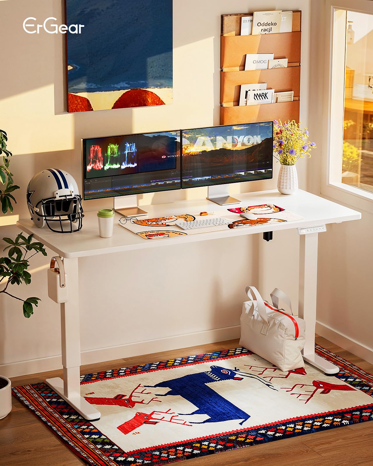 Height Adjustable Electric Standing Desk, 55 x 28 Inches Sit Stand up Desk, Memory Computer Home Office Desk, White
