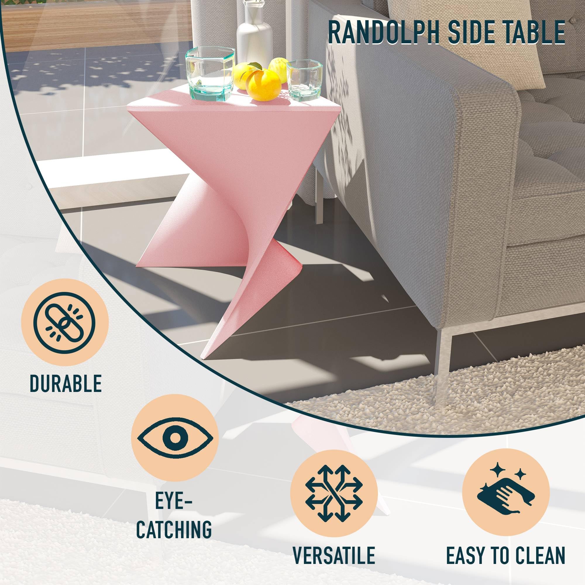 Modern Pink Accent Side Table - Stylish Side Vanity Table for Bedroom & Living Room