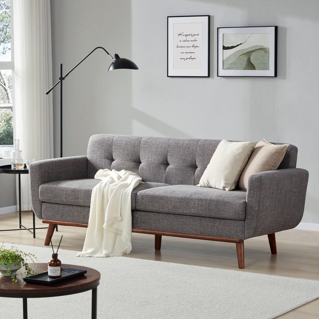 77.2" W Loveseat Sofa, Mid Century Modern Decor Love Seat Couches for Living Room, Button Tufted Upholstered Furniture, Solid & Easy to Install Small Couch for Bedroom Office Apartment, Gray