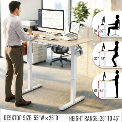 55 x 28 Inches Electric Height Adjustable Standing Desk with Drawer and Memory Preset, Maple