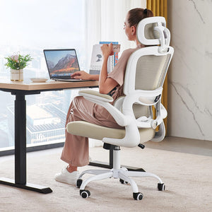 Office Chair Ergonomic Desk Chair, 330 LBS Home Mesh Office Desk Chairs with Wheels, Comfortable Gaming Chairs (Beige)