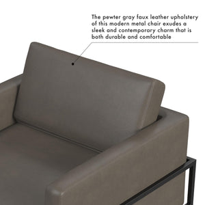 Modern Metal Frame Accent Chair| Home Décor|Accent Chairs for Living Room & Bedroom - Pewter Gray Faux Leather