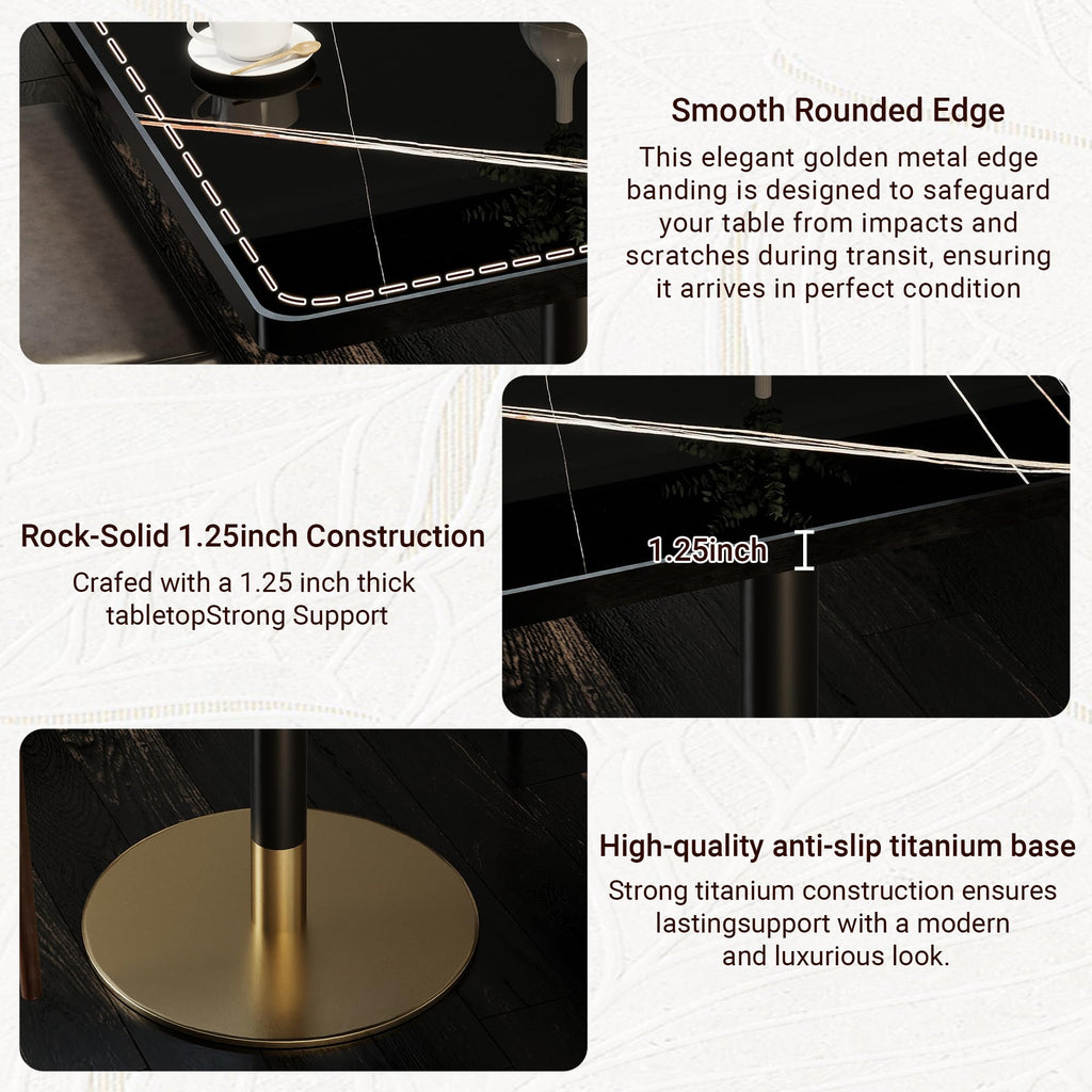 31.5" Tulip Table,Square Kitchen Dining Table for 2-4 with Thick Sintered Stone Top,Titanium Golden Pedestal Base,Heat-Resistant,Bistro Table for Dining Room,Café,Small Space（Gilded Chord）