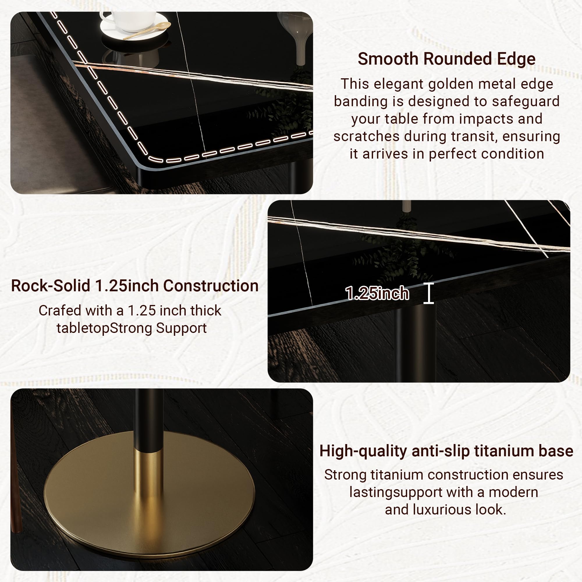 31.5" Tulip Table,Square Kitchen Dining Table for 2-4 with Thick Sintered Stone Top,Titanium Golden Pedestal Base,Heat-Resistant,Bistro Table for Dining Room,Café,Small Space（Gilded Chord）