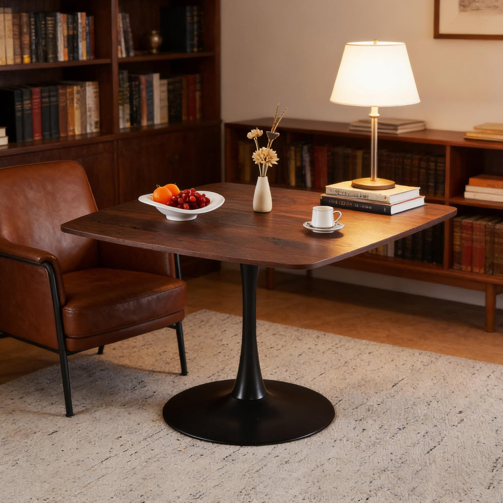 42 Inch Square Tulip Dining Table for 2-6 Person, Modern Mid-Century Kitchen Table with MDF Top & Oak Finish, Small Space Table for Apartment, Bistro, Cafe, Office and Living Room