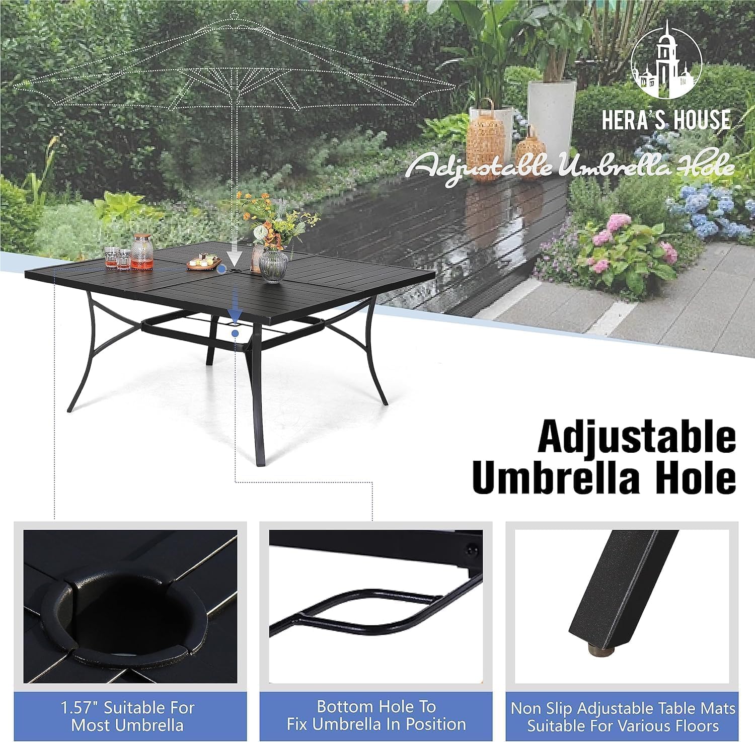 9 Pieces Patio Table and Chairs Set, Outdoor Dining Set for 8, 8 x Rattan Patio Chairs and 1 x 60 Square Metal Dining Table, Outdoor Rattan Dining Table Set for Lawn Garden Backyard