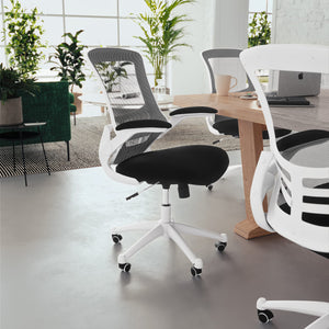 Office Chair, Ergonomic, Mid-Back, White Frame, Black Mesh with Swivel