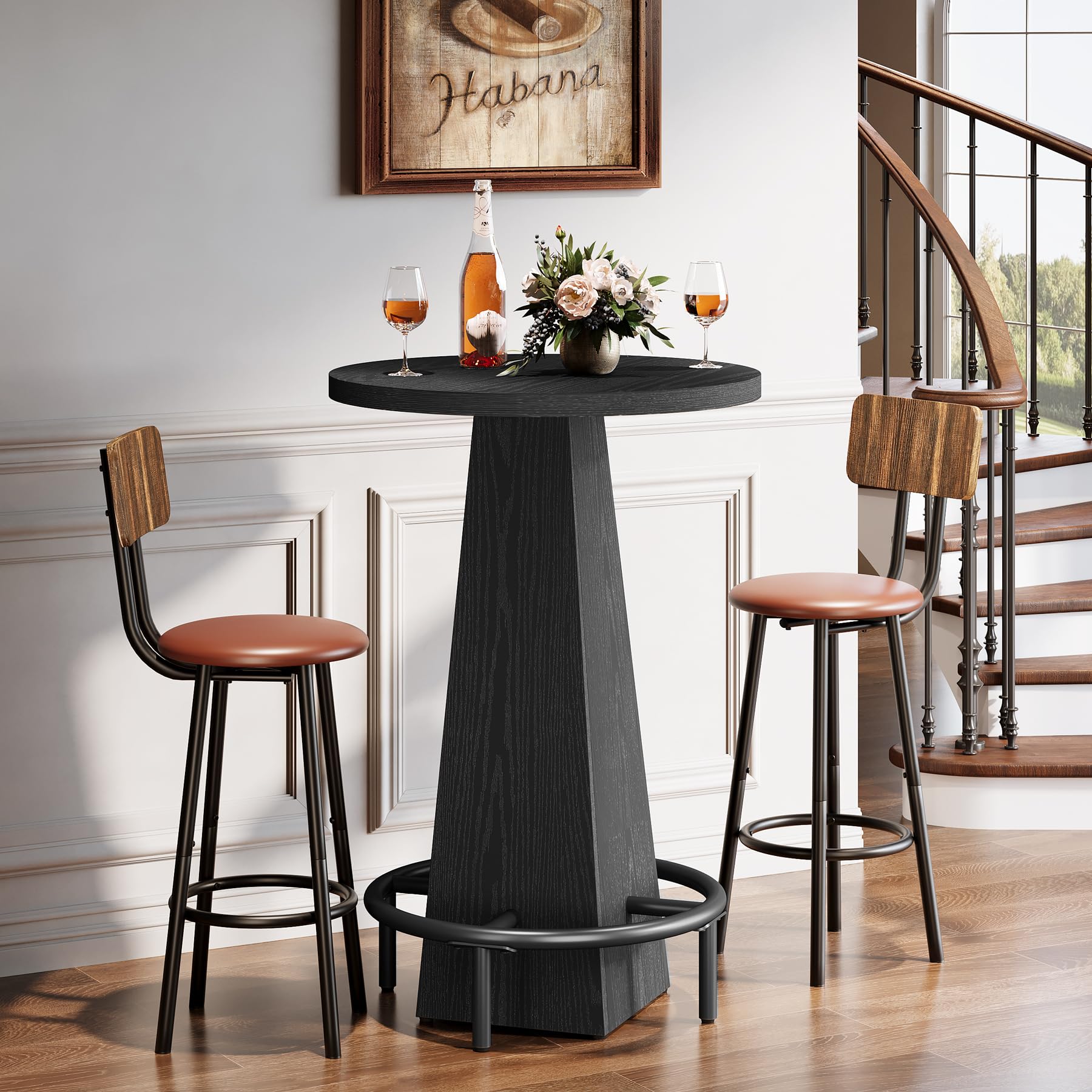 Bar Table, 37.4" High Round Pub Table for Small Bars, Dining Room, Kitchen, Black (Only Table)