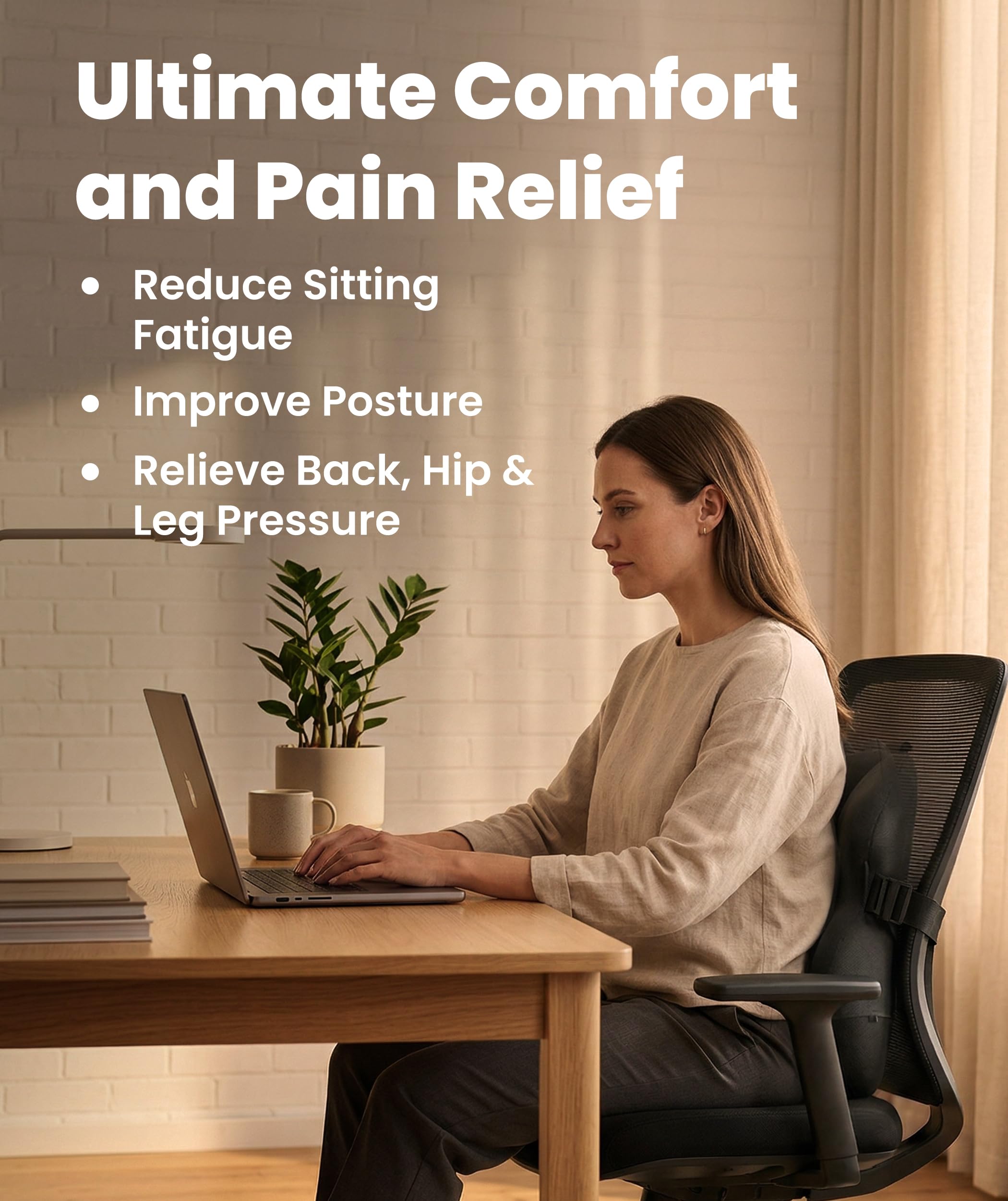 Lumbar Support Pillow for Office Chair - Memory Foam Back Cushion for Car Seat - Promotes Better Posture, Back Pain Relief - Ideal for Gaming and Desk Chairs