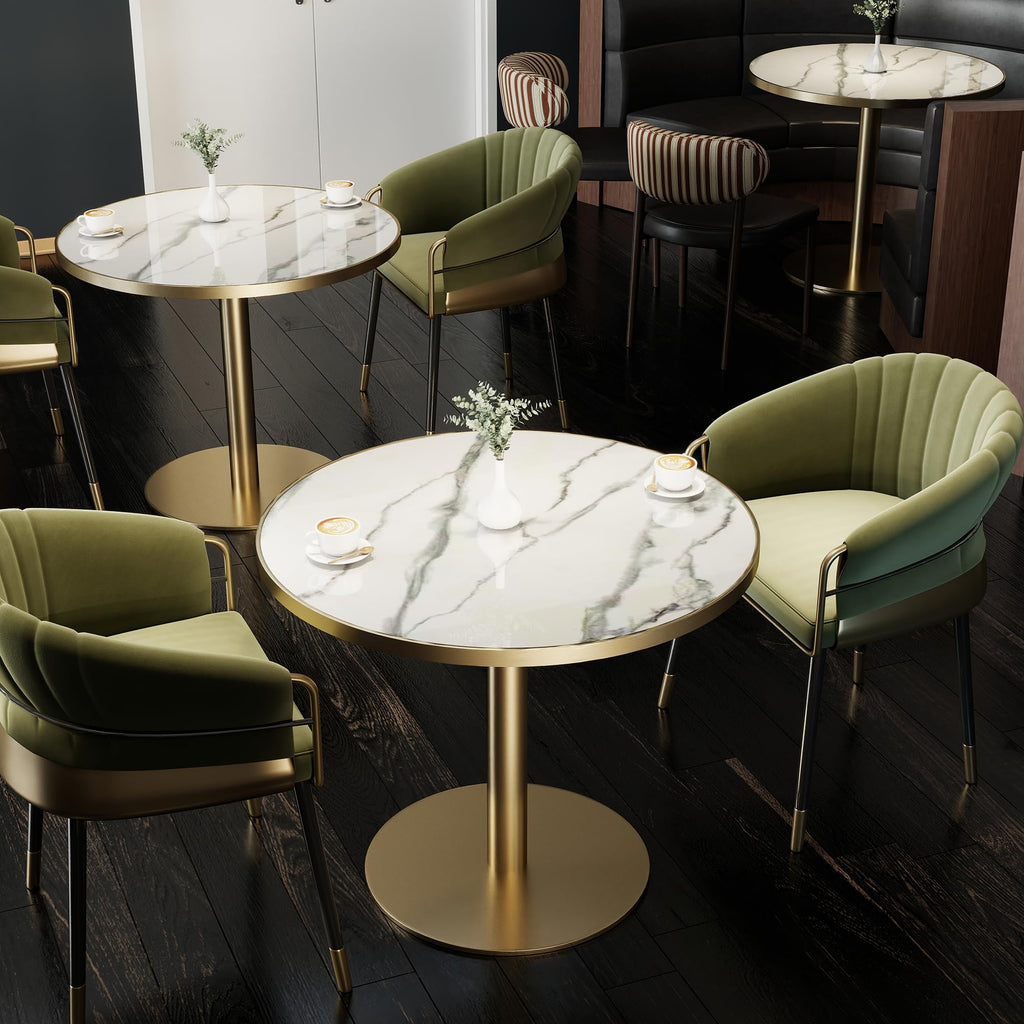 31.5" Tulip Table,Round Kitchen Dining Table for 2-4 with Thick Sintered Stone Top,Titanium Golden Pedestal Base,Heat-Resistant,Bistro Table for Dining Room,Café,Small Space（Flowing Traces）