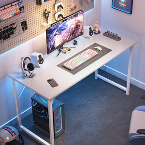 Computer Desk, 48 Inch Office Desk, Gaming Desk with Storage, Writing Desk Work Desk for Home Office, Study, Modern Simple Desk, Large Legroom, Metal Frame, White