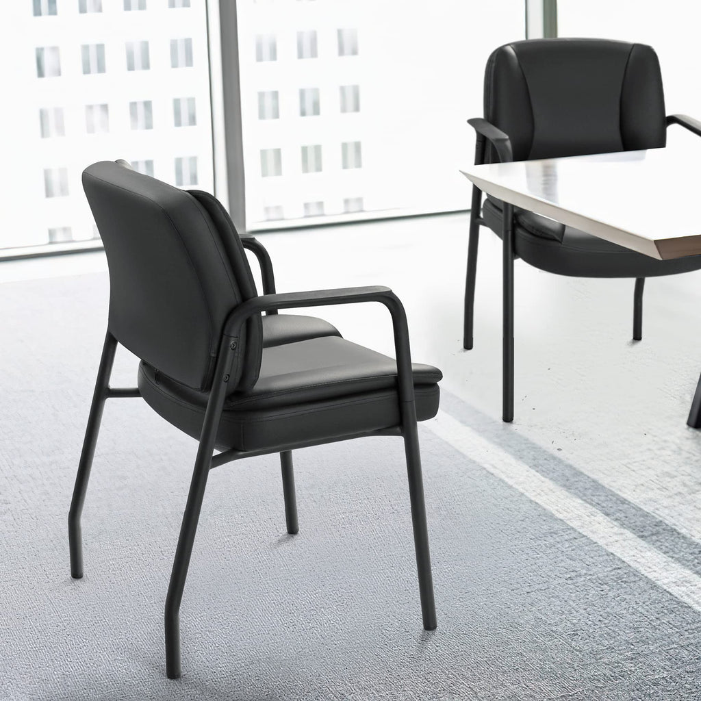 Office Guest Chair Waiting Room Reception Chairs Set of 2, PU Leather Executive Desk Chair with Padded Armrests for Meeting Conference (Black)