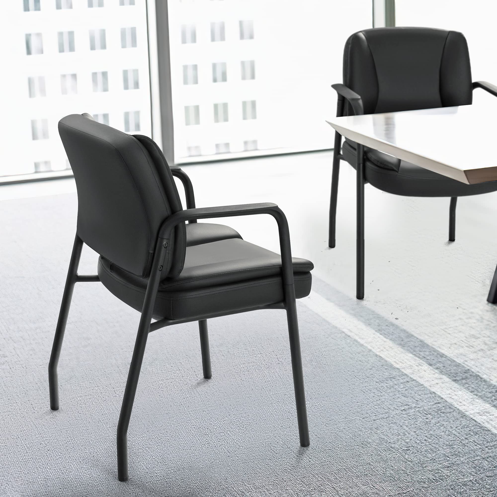 Office Guest Chair Waiting Room Reception Chairs Set of 2, PU Leather Executive Desk Chair with Padded Armrests for Meeting Conference (Black)