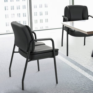 Office Guest Chair Waiting Room Reception Chairs Set of 2, PU Leather Executive Desk Chair with Padded Armrests for Meeting Conference (Black)