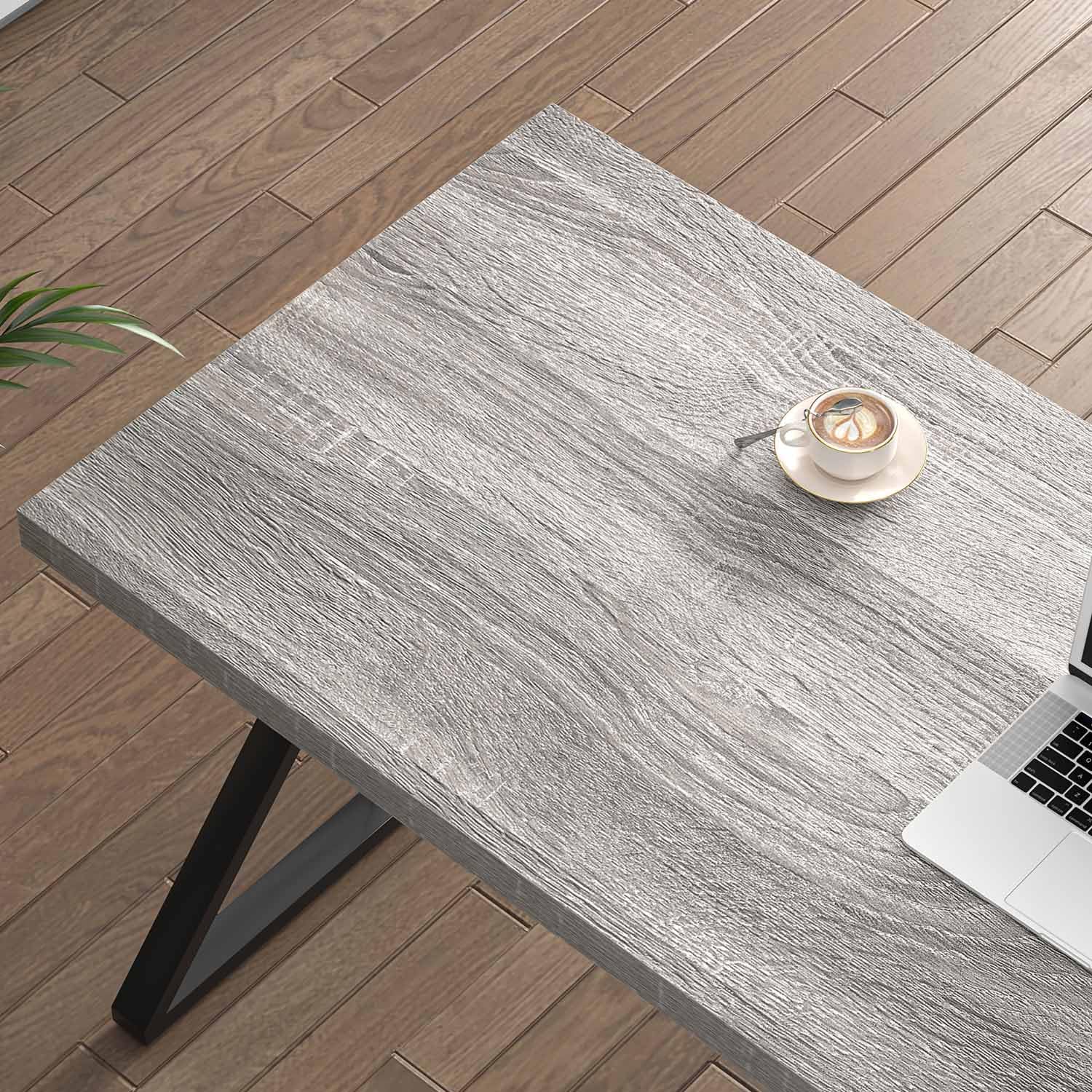 Modern Desk, Rustic Wood and Metal Computer Desks for Home Office, Simple Study Writing Work Table for Bedroom Living Room, Light Grey, 60 Inch