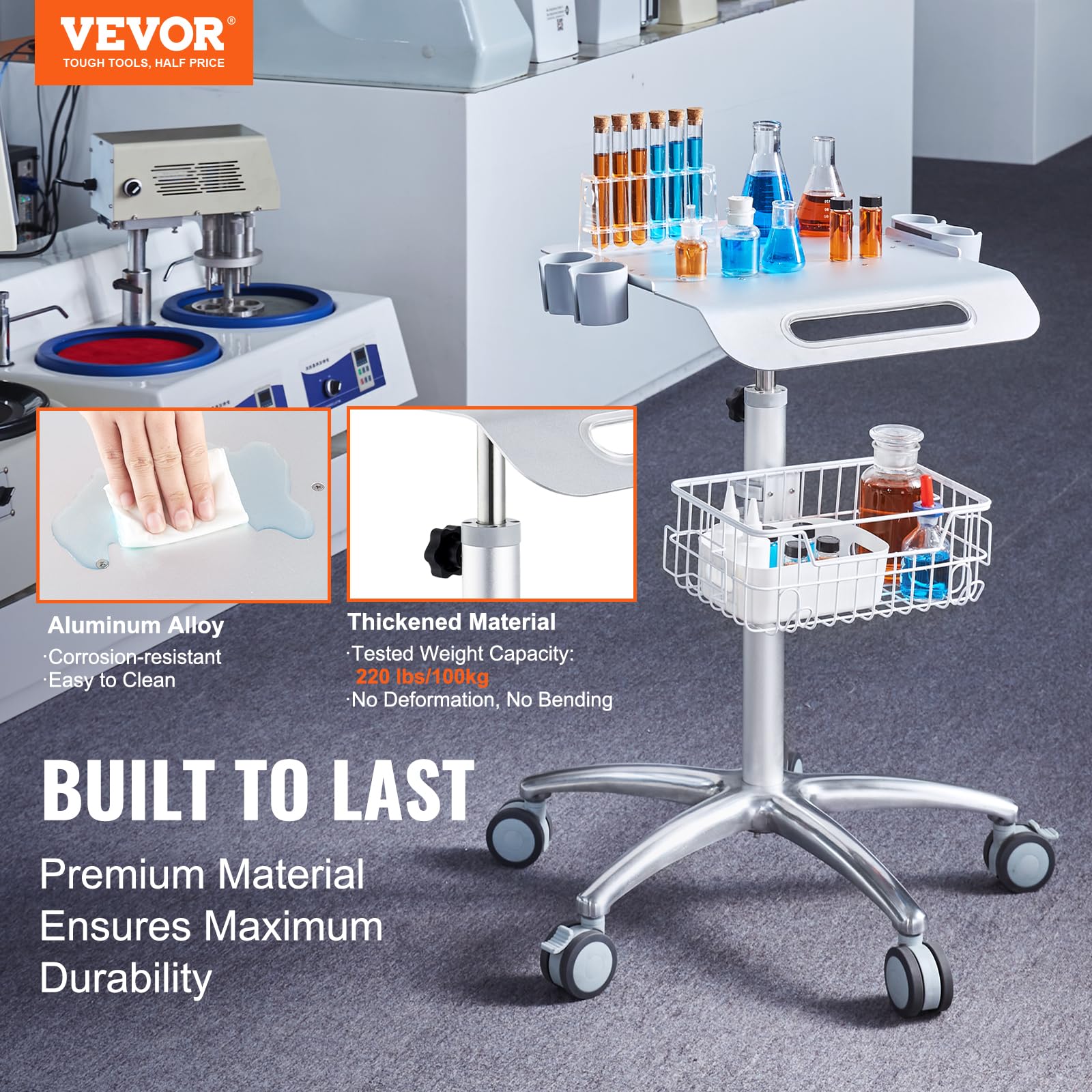 Mobile Trolley Dental Cart 29.5"-41.3" Height Adjustable Medical Cart with Wheels Rolling Cart Scanner Table with Large Tabletop?16.5"× 15.7"?