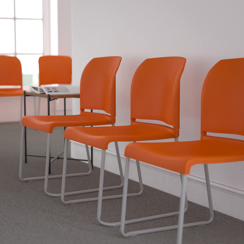Set of 5, Orange, Hercules Series Contoured Stacking Chairs for Waiting Rooms and Offices, Ergonomic Lobby Chairs with Curved Back