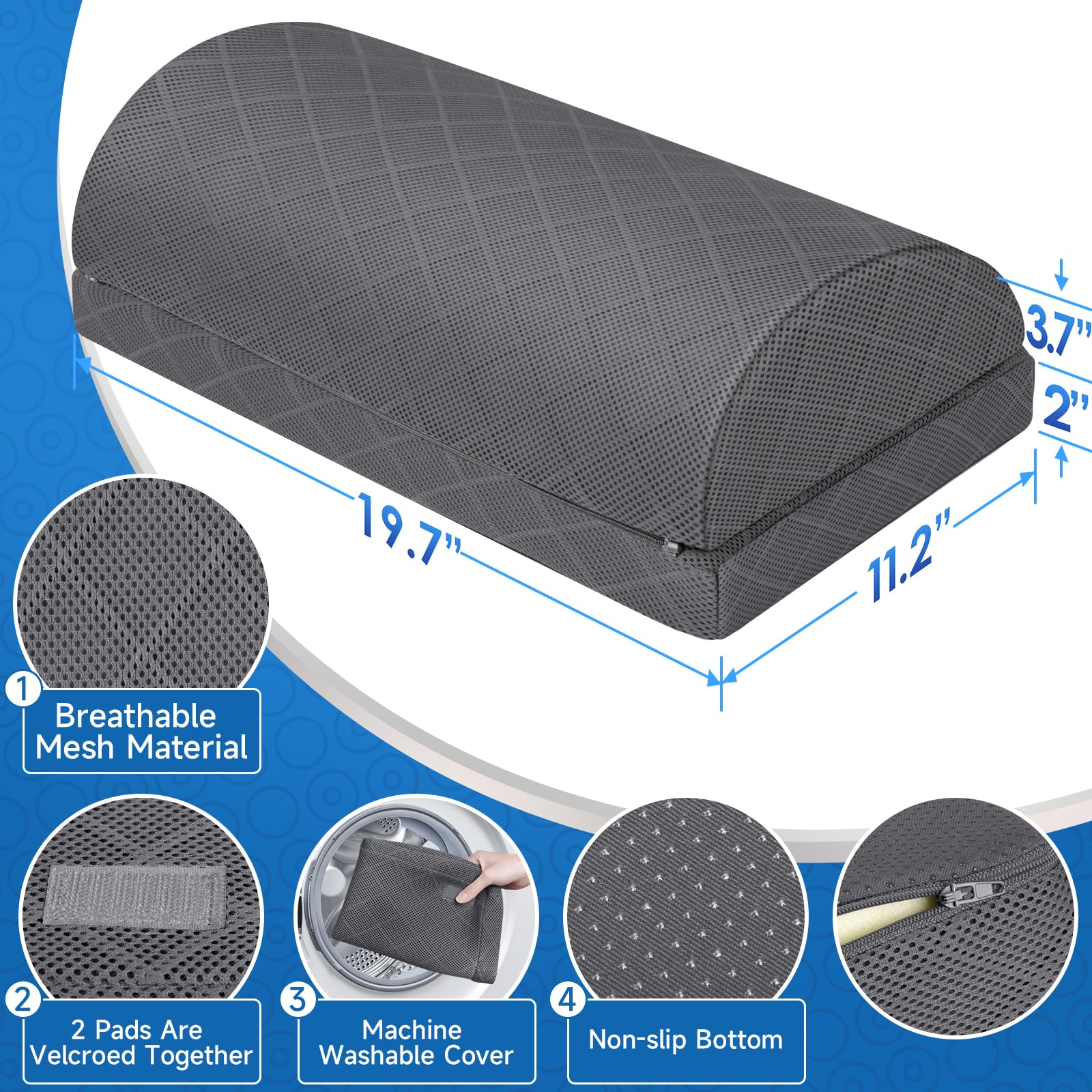 Foot Rest,Desk & Gaming Accessories,Foot Rest for Under Desk at Work,Comfortable Footrest with 2 Adjustable Heights & Removable Cover, Office Desk Accessories（Gray-20 in）