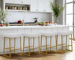 White & Gold Counter Height Bar Stools Set of 4 for Kitchen Counter Backless Kitchen Island Barstools with Upholstered Faux Leather Seat and Gold Base Modern 24 inch Bar Chairs No Back